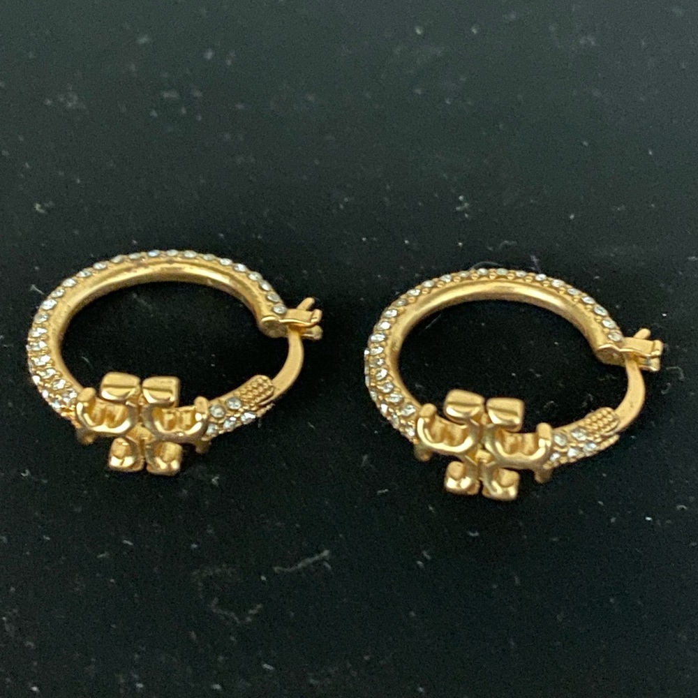 Tory Burch crystal gold hoop earrings